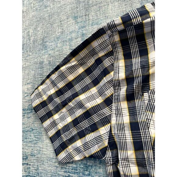 NWT! Mick Mack Dark Blue White Yellow Plaid Short Sleeve Button Down Size 7 - Picture 5 of 5